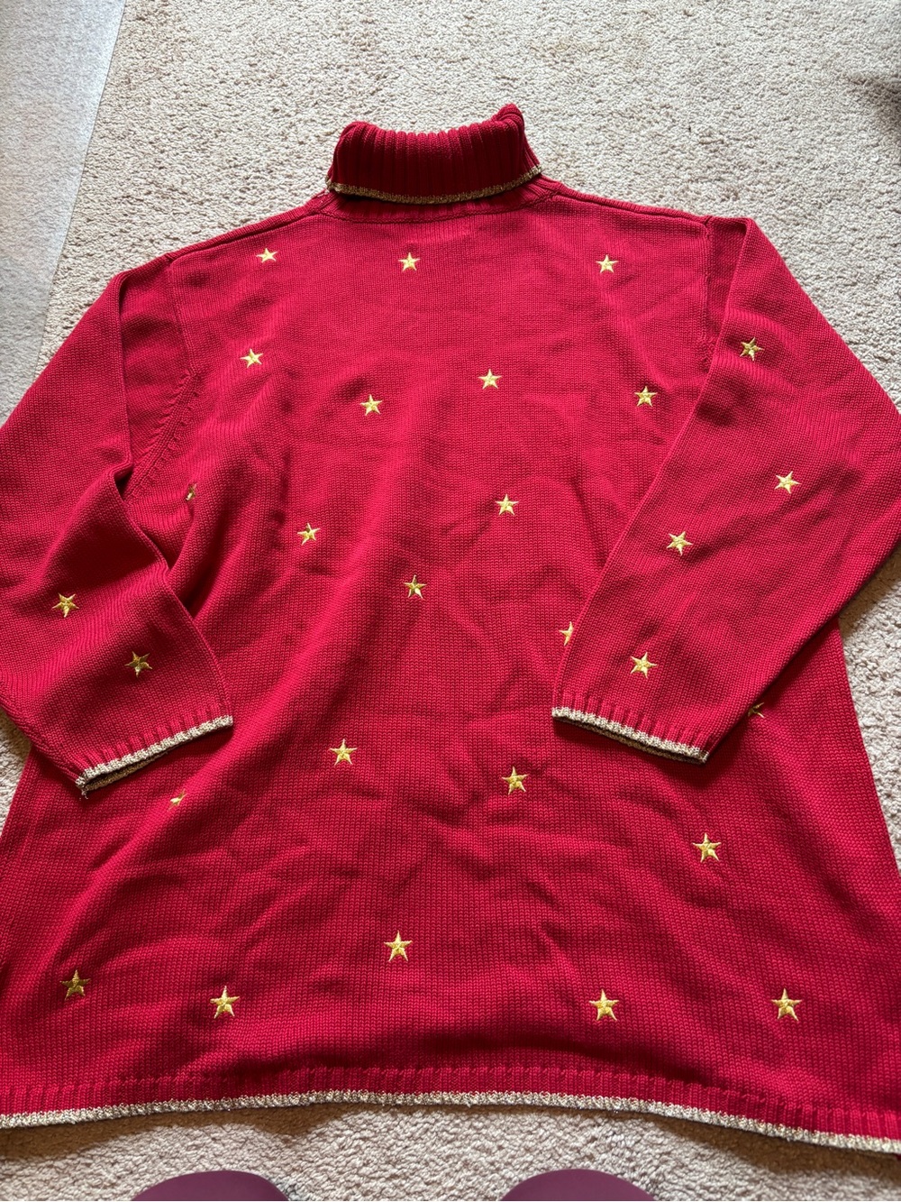 The Quacker Factory Red Knit Sweater with Gold Star Detail